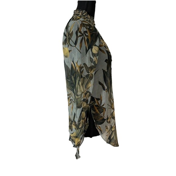 GUESS Sheer Floral Blouse Women Long Sleeve Smocked Cuffs Boho Peasant Top Sz XS - Picture 4 of 8